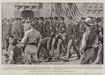 O desfile das tropas dos Estados Unidos em Malta a caminho das Filipinas